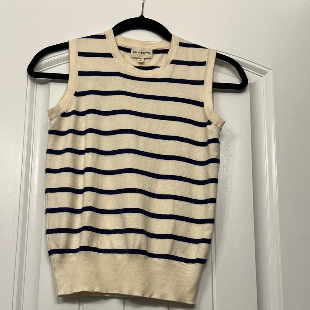 Thread & Supply Navy and Cream Striped Tank Top